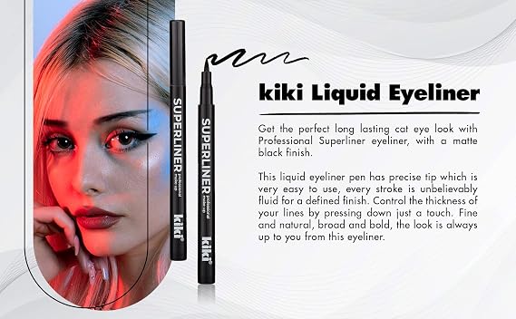 قلم كيكي Superliner سائل أسود ، مقاوم للسمك طوال اليوم نباتي ، مقاوم للسمنة الخالية من القسوة طوال اليوم