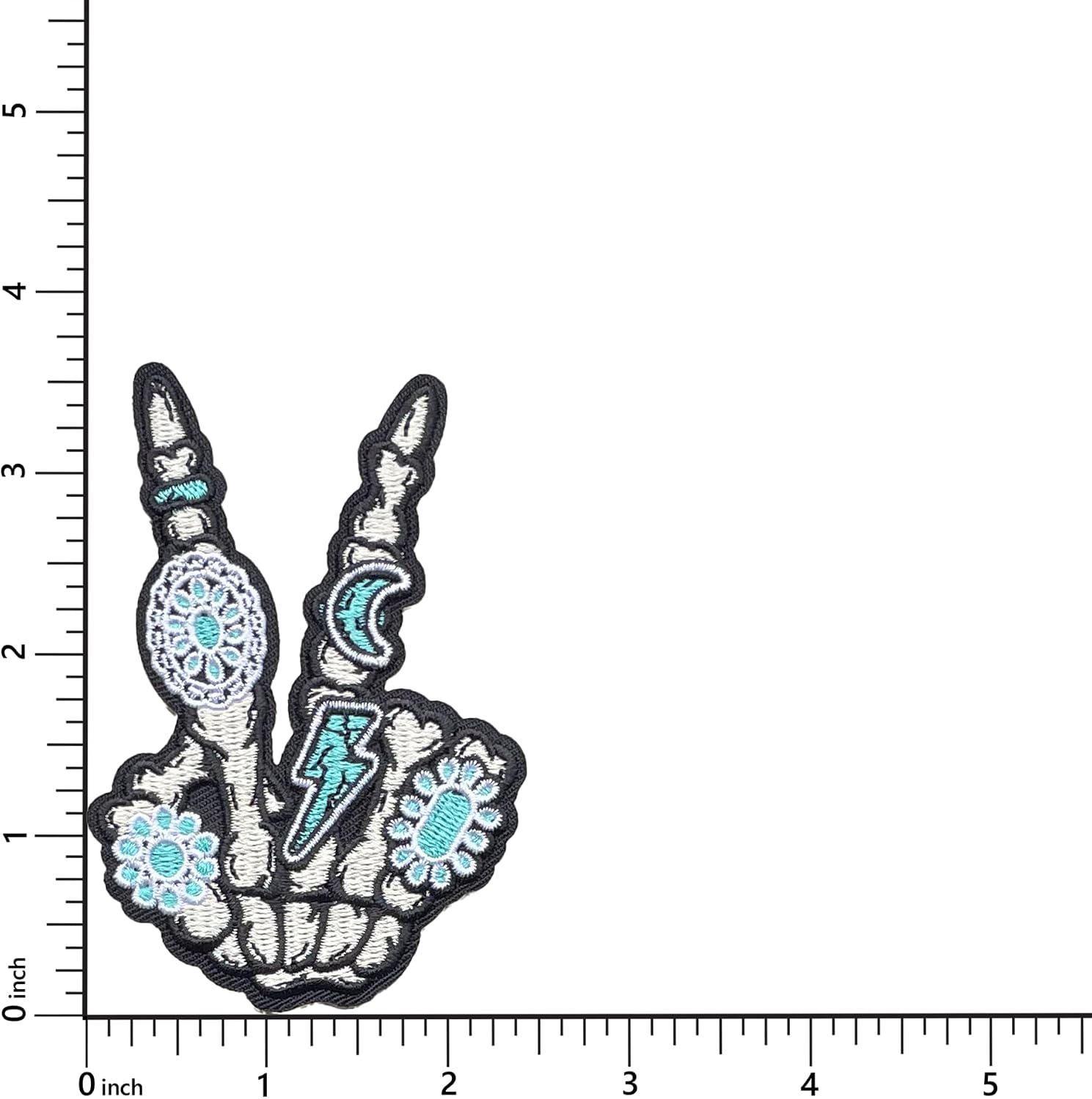 Skeleton Hand with Turquoise Jewelry Patch, 3.75" x 2.5", Embroidered Iron-On for Hats, Bags, Jackets, 2-Pack image 4