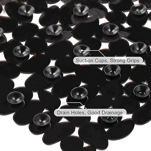 Miniatura 3 de WELTRXE Pebbles - Tapete de baño antideslizante para bañera, color negro, con ventosas, agujeros de drenaje para duchas de baño, bañera, lavable a