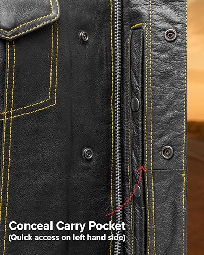 Miniatura 4 de First Mfg Co - The Cut - Chaleco de cuero para motociclista para hombre