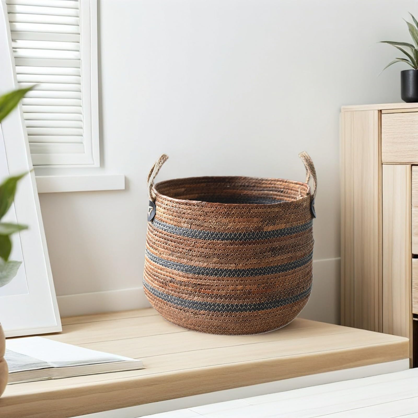 Cesto Portabiancheria Intrecciato in Paglia 29x21, 1 Pezzo | Capienza Ampia, per Riporre e Ordinare Oggetti, Stile Nordico Semplice e Rustico