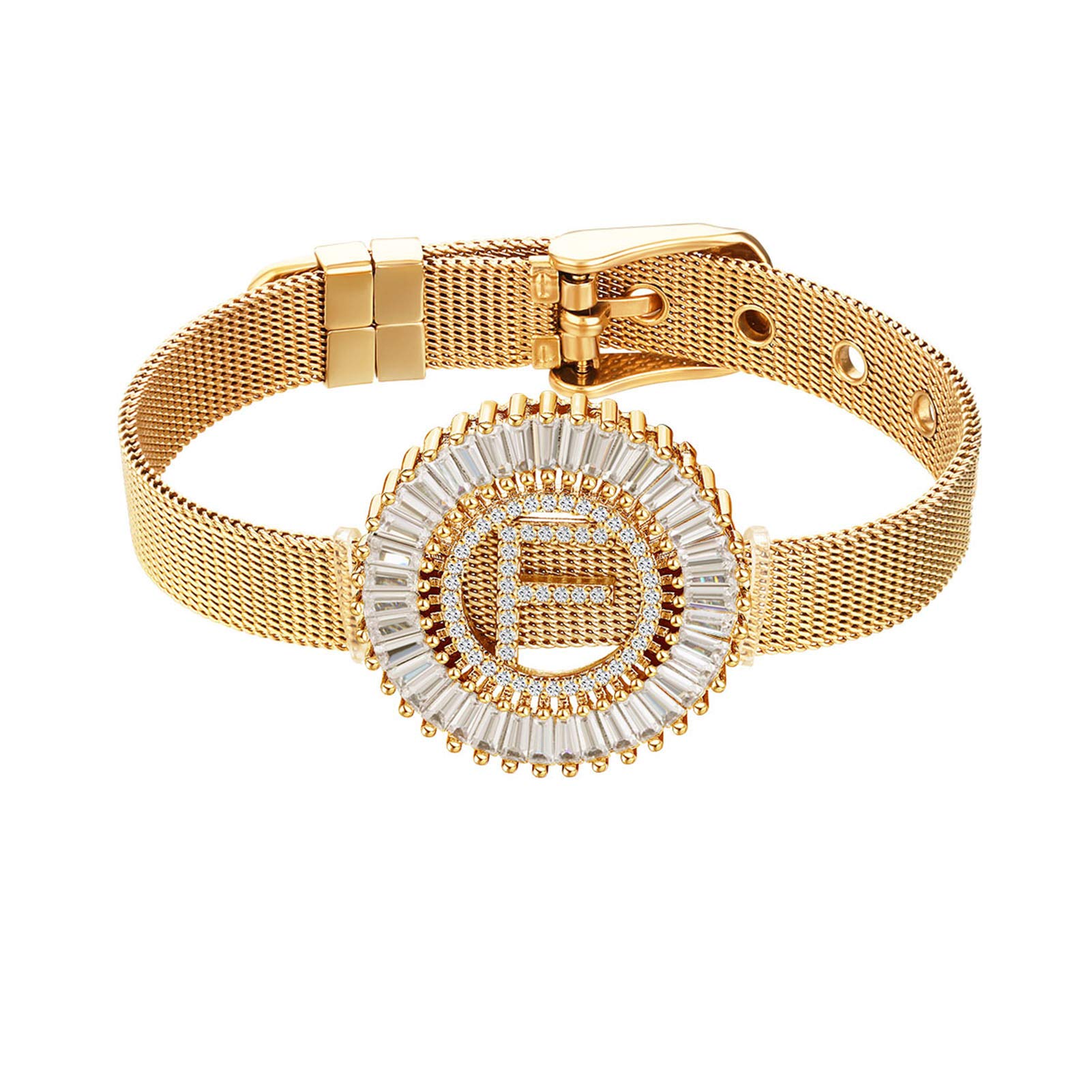 COTTVOTT Women Charms Initial 26 Letters Alphabet Bracelet Bangle Stainless Steel Mesh Belt Buckle Bracelets