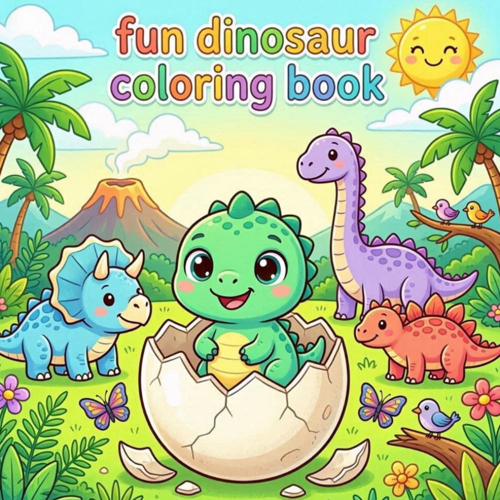 Fun Dinosaur Coloring Book for Kids: 50 Cute and Easy Dinosaur Coloring Pages with Friendly Dinosaurs, Fun Adventures, and Simple Designs