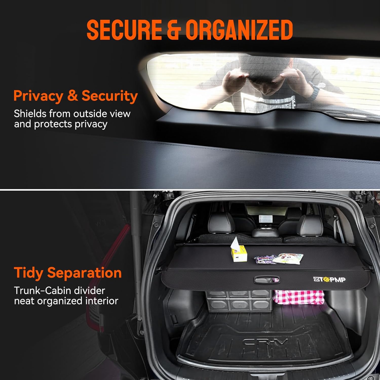 Cargo Cover fit for Honda CRV 2023 2024 2025 2026, Retractable Rear Trunk Cover Shield Luggage Privacy with Hooks, CRV Accessories, Carbon Fiber Texture