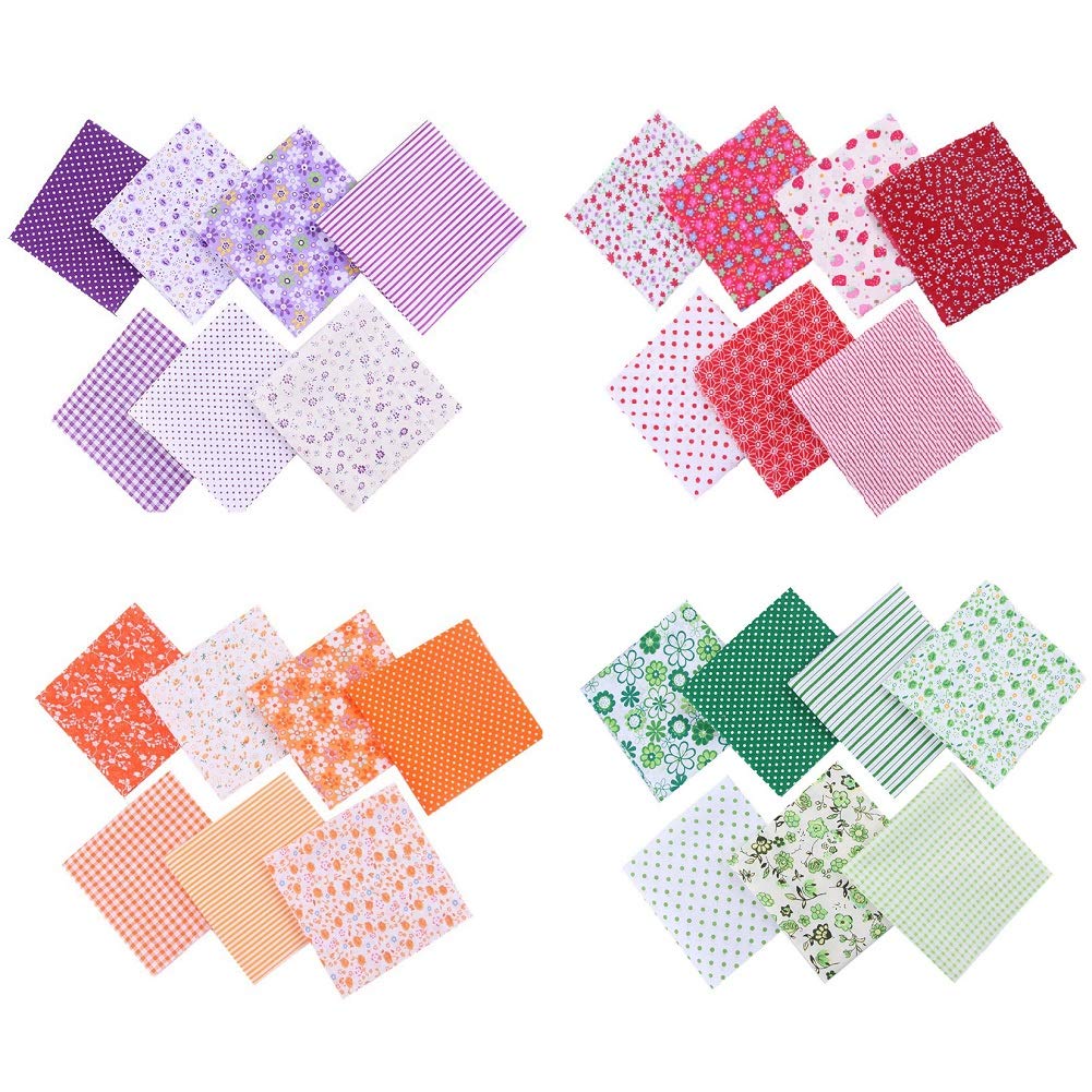 CheeseandU 28 Pcs Assorted Craft Fabric Bundle Squares Patchwork Fabric Sets for DIY Face Cover Sewing Scrapbooking Quilting Dot Floral Grid Stripe Star Pattern 10" x 10"(25cm x 25cm)