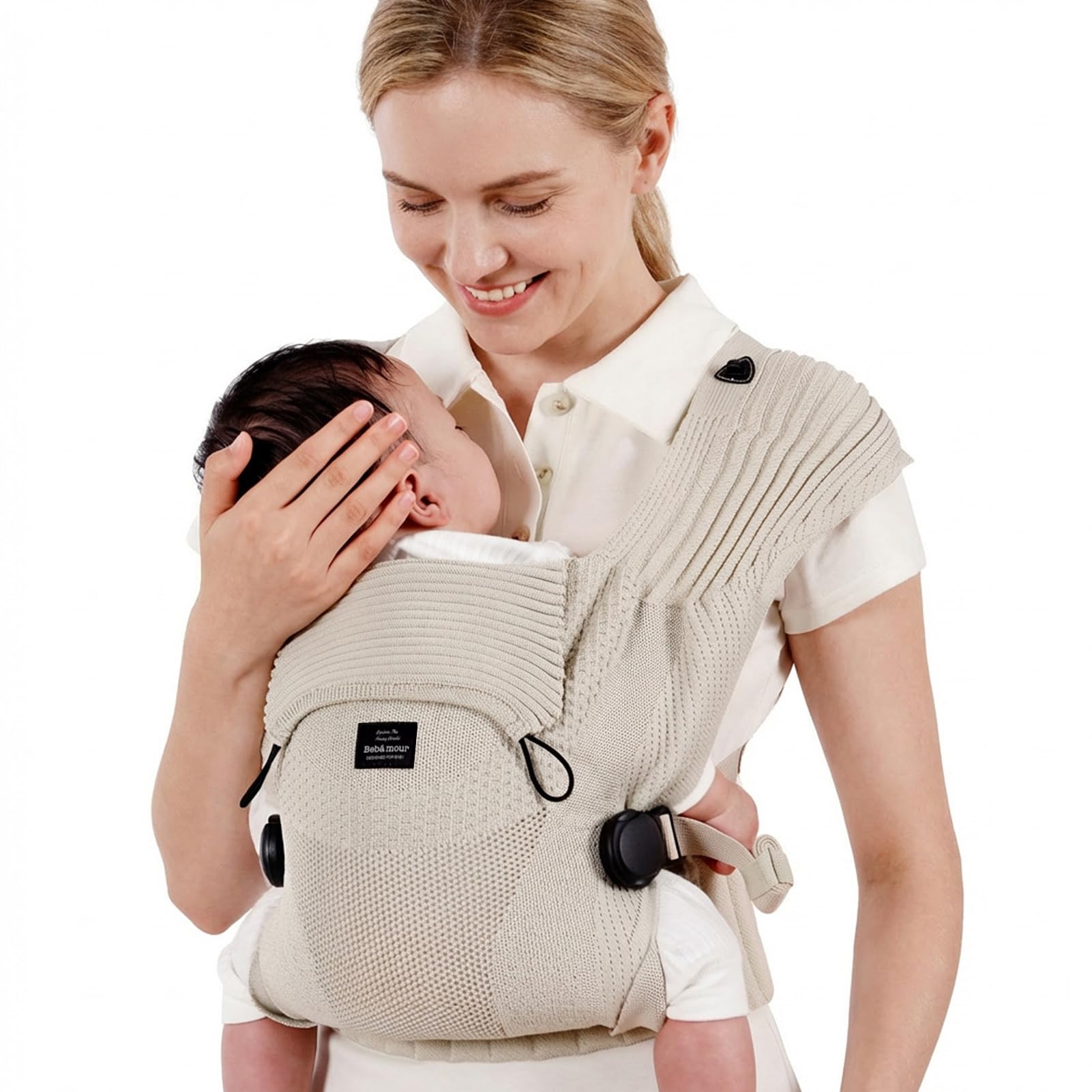 Bebamour Knit Baby Carrier,Cozy and Lightweight Carrier for 4-24 Months,Ergonomic Baby Carrier with Head Hood, Khaki