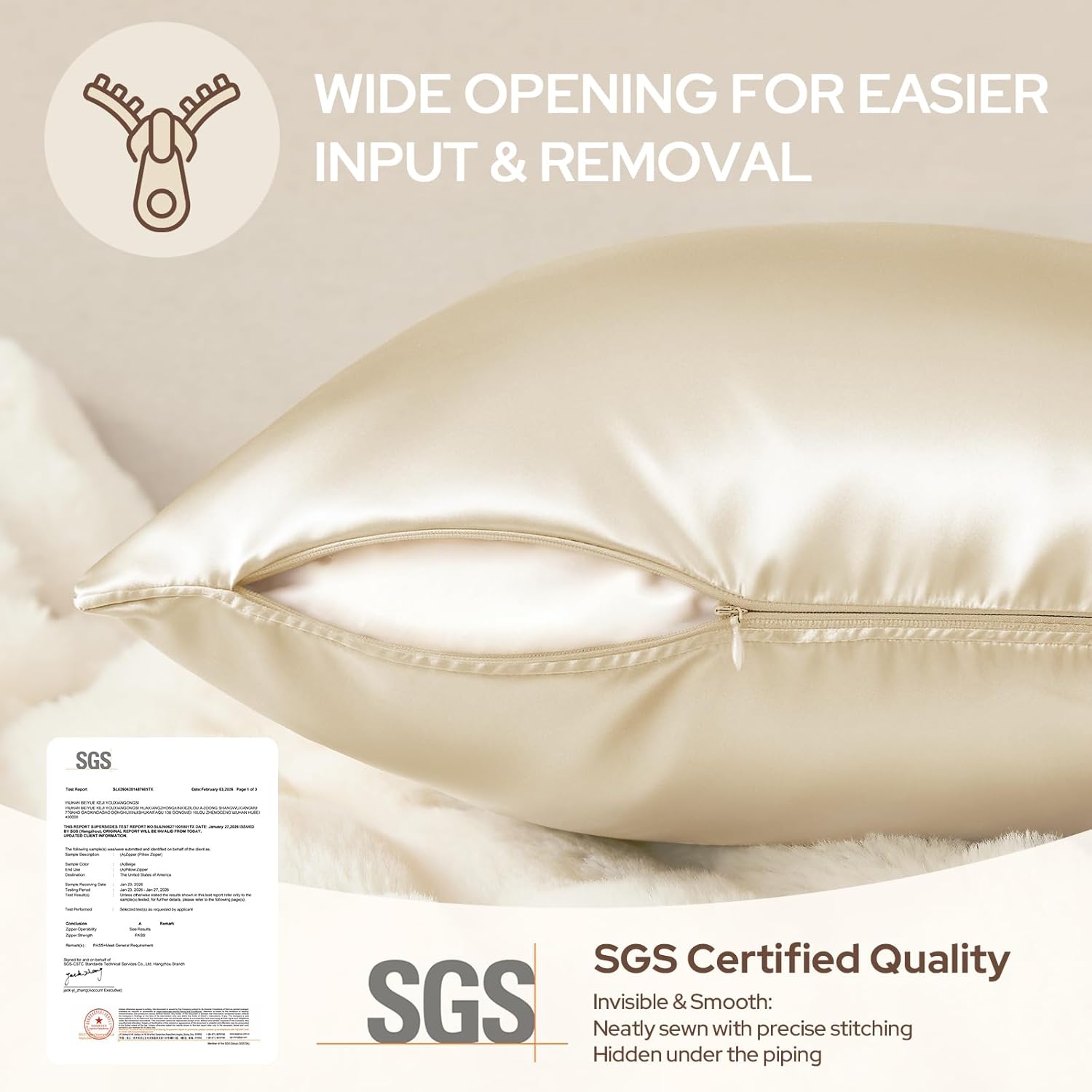 HOMEIDEAS Champagne Decorative Throw Pillow Covers 24x24 Set of 2, Glossy Euro Pillow Covers for Couch Sofa Bed Decor Luxury Faux Silk Euro Sham Covers