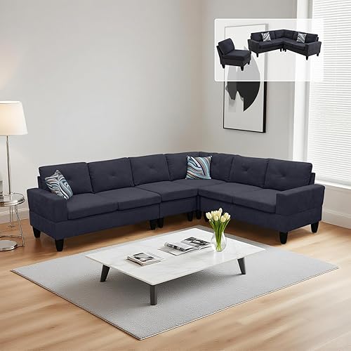 4-Piece Modular Sectional Sofa Set, 95" L-Shape Couch, Corner Modern Sofa, Soft Massa Flannel, Freely Configurable Furniture for Living Room, Apartment, Loft or Office Lounge (Dark Grey)