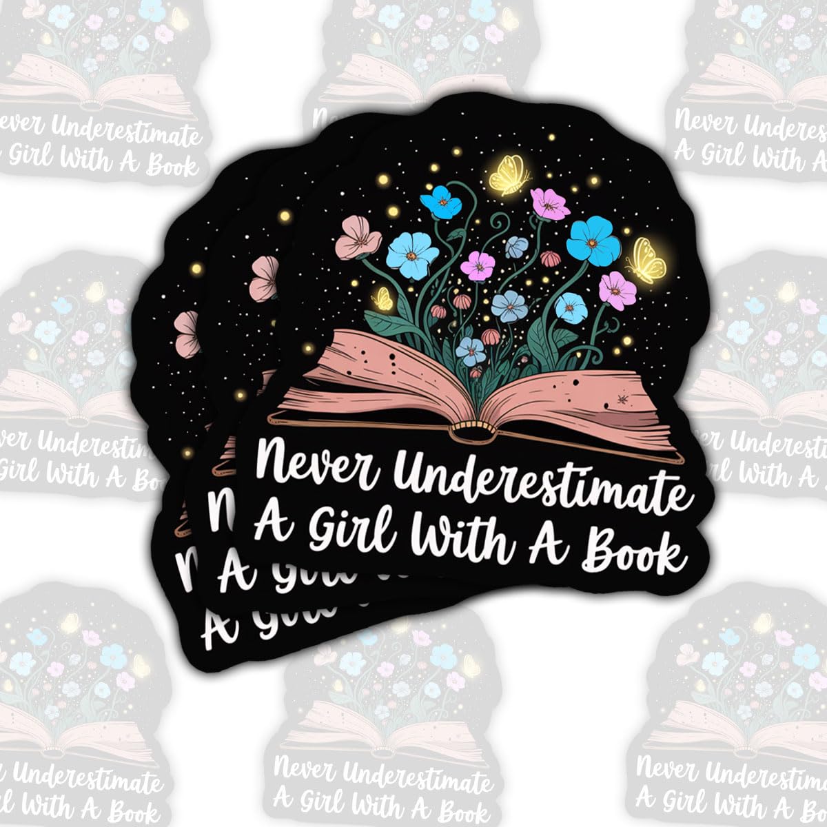 Photo 1 of (3 Pcs) Never Underestimate A Girl with A Book Sticker – Inspirational Book Quote Vinyl Decal Waterproof for Laptop, Water Bottle, Tumbler, Car – Gift for Bookish, Empowerment Fans – 3 Inch