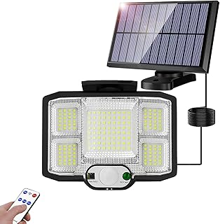 JESLED Solar Security Lights, 168 LED Outdoor Wall Motion Sensor Floodlight with IR Remote Control, Separate Solar Panel 4...