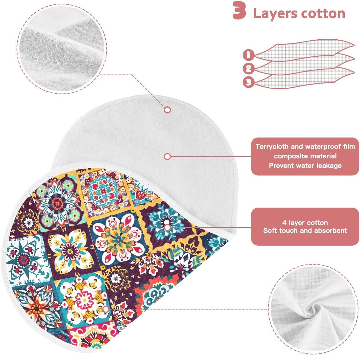 Retro Ethnic Print Muslin Baby Burp Cloths Feeding Cloths Face Towel Soft and Absorbent Bibs for Newborn Boys Girl- 4 Pack