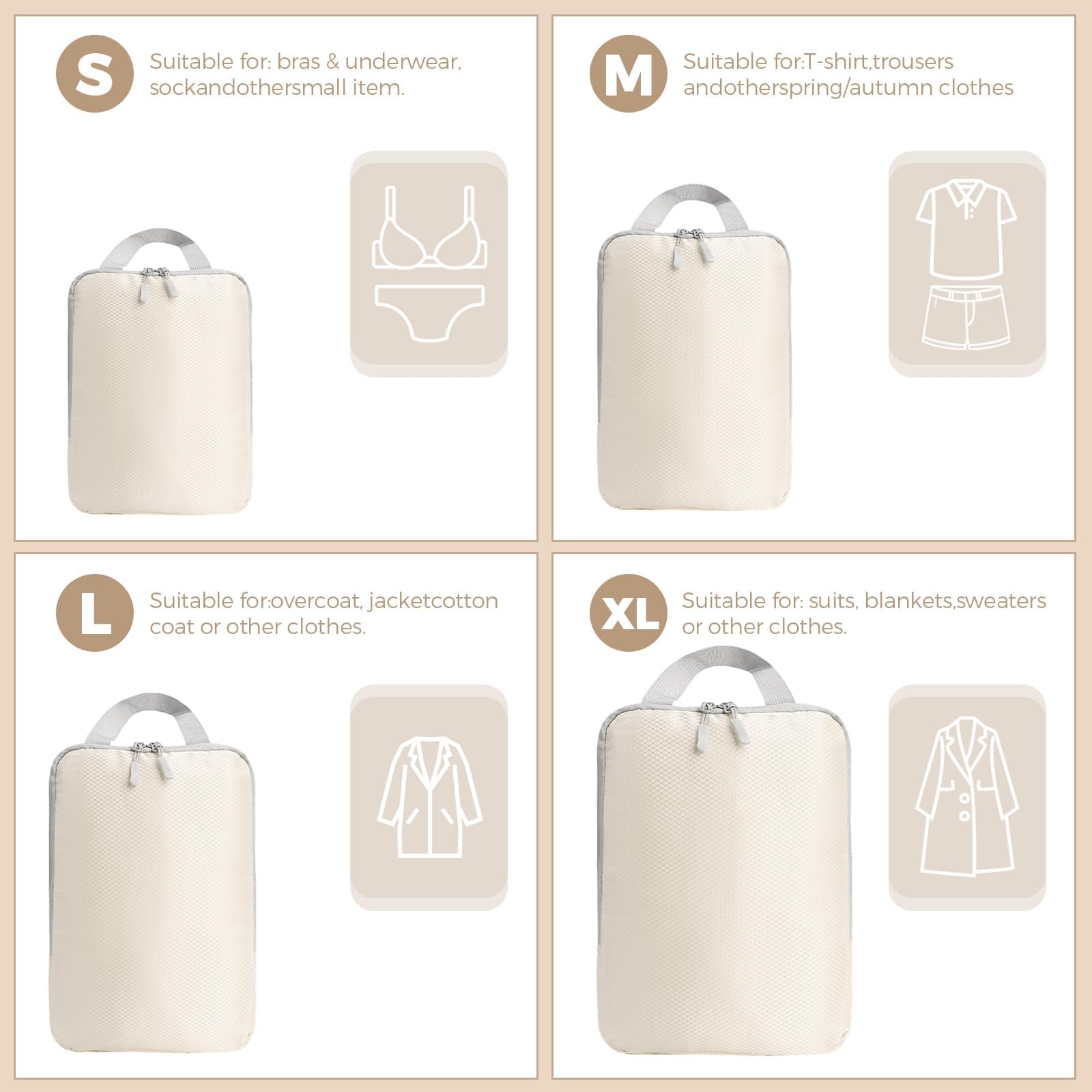 LANSKLBD 4/6/8 Set Packing Cubes for Suitcases Travel Luggage Packing Organizers,Travel Accessories Essentials Luggage Organizer with Shoe/Tioletry/Laundry Bag (Beige, 4 set) view 7