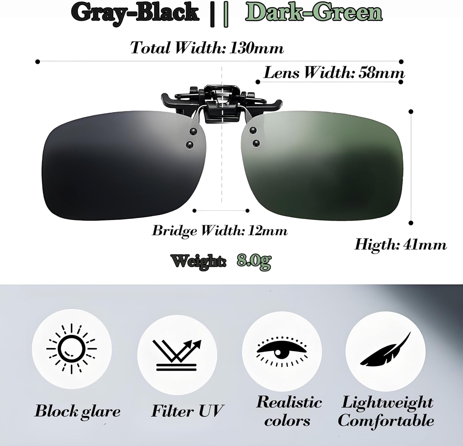 Clip-On Sunglasses, 2 Pcs with Soft Case,Polarized UV Protection Glare Reduction‌,Flip Up For Driving Travel Sport - Image 3