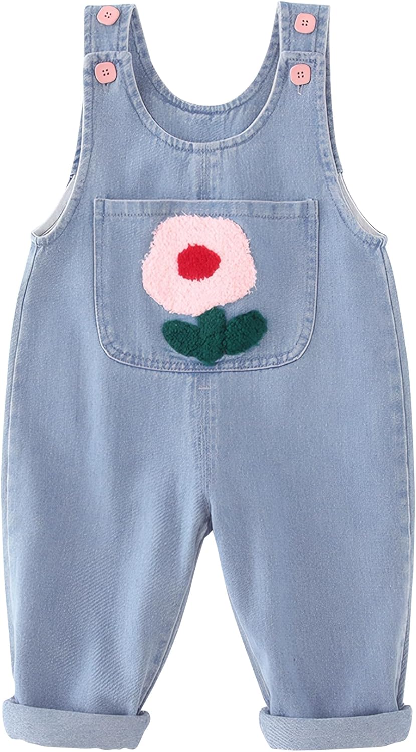 Happy Cherry Baby Girls Overalls Little Kids Sleeveless Cotton Button Suspender Pants One Piece Soft Bodysuit