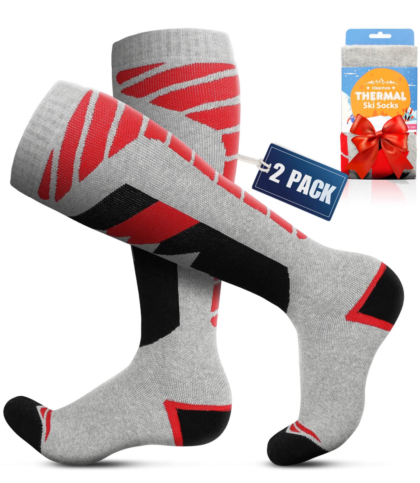 Hikenture Ski Socks, Winter Thermal Socks, Extra Thick Warm Snowboard Socks, Insulated Snow Socks for Men&Women (2-Pack)