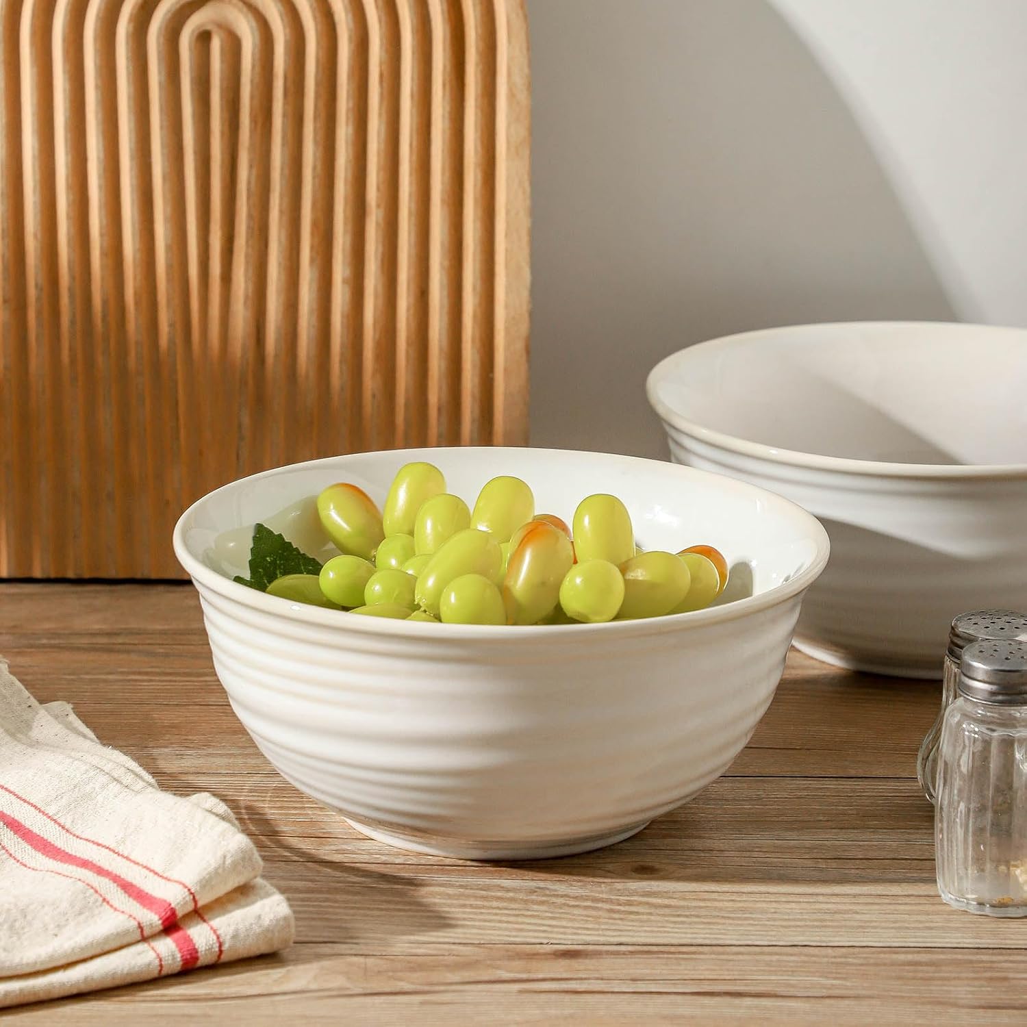 Serving Bowls Set of 2, 60 Ounce Ceramic Large Bowls, Deep Kitchen Bowls for Salad Soup Ramen Pasta Cereal Fruit, Microwave Oven Dishwasher Safe, Ideal for Home Dining & Gifting, Arctic white