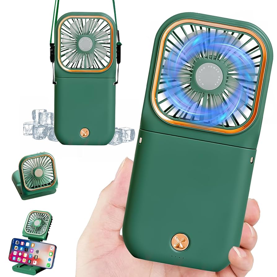 首かけ ハンディファン 充電 モバイルバッテリー 3000mAh グリーン