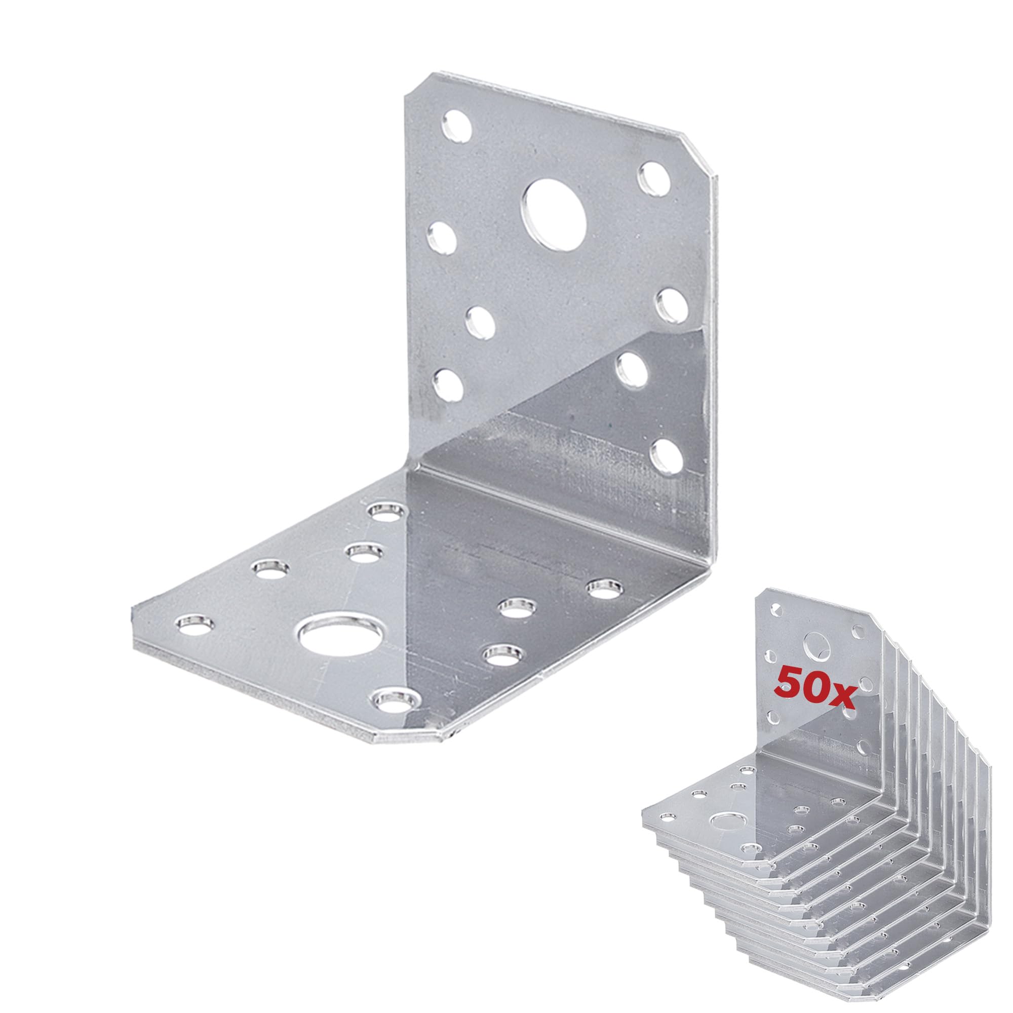 siwitec Conector angular 70 x 70 x 55 mm | acero inoxidable V4A | 50 unidades con marcado CE | Conector de madera con protección contra la corrosión | Conector de acero isósceles | ángulo