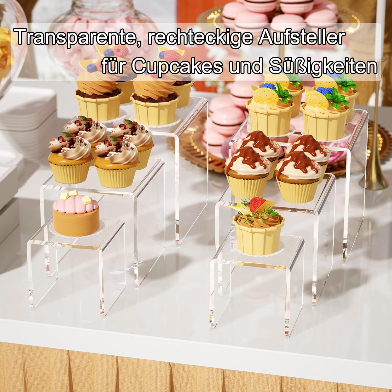 Rarapop 6 Stück transparente Acryl-Displayständer - Vielseitige Halter für Cupcakes, Figuren & Sammlerstücke - stabile Produktständer für Schmuck, Parfüm und Dekoration (SetB)