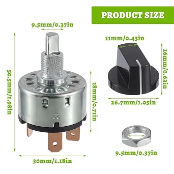 12A 250V/16A 125V Rotary Switch 4Position 3Speed Fan Heater Speed Selector Switch with Knob and terminals