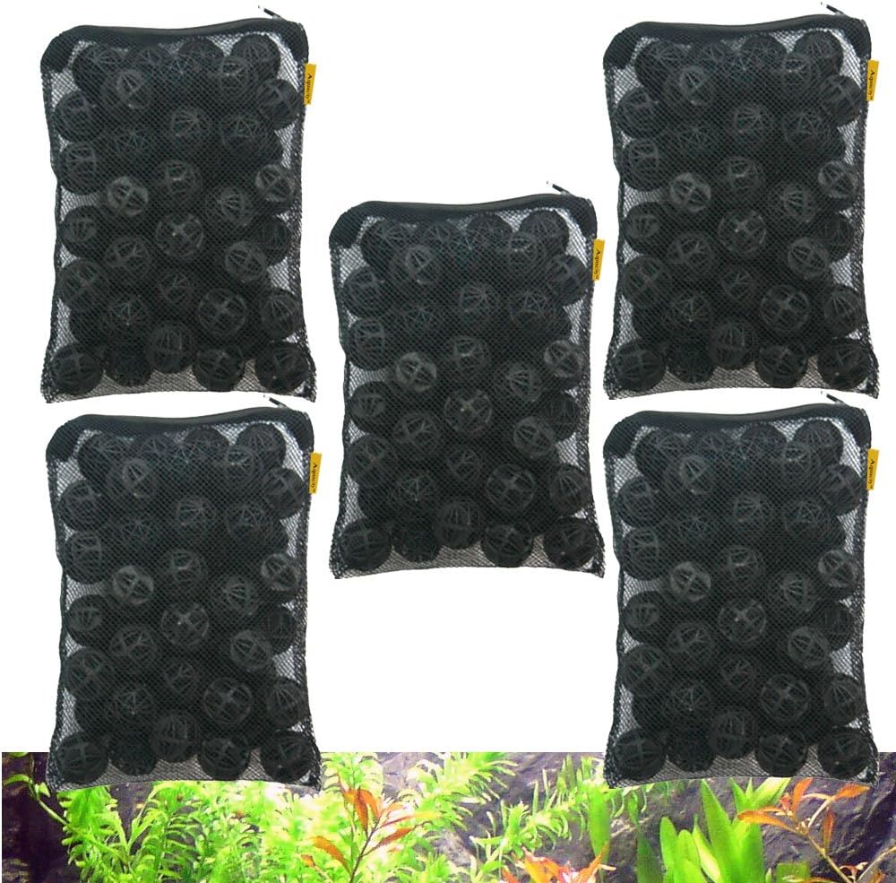 Canister Filter Media Replacement Bags - Activated Charcoal Pellet Carbon, Bio Ceramic Rings, 1" Bio Sponge Balls for Aquarium Fish Pond Tank Canister Water Filtration (Bio Balls 5-Pack)