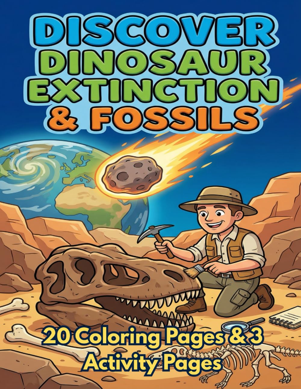 Discover Dinosaur Extinction & Fossils: 20 Coloring Pages & 3 Activity Pages