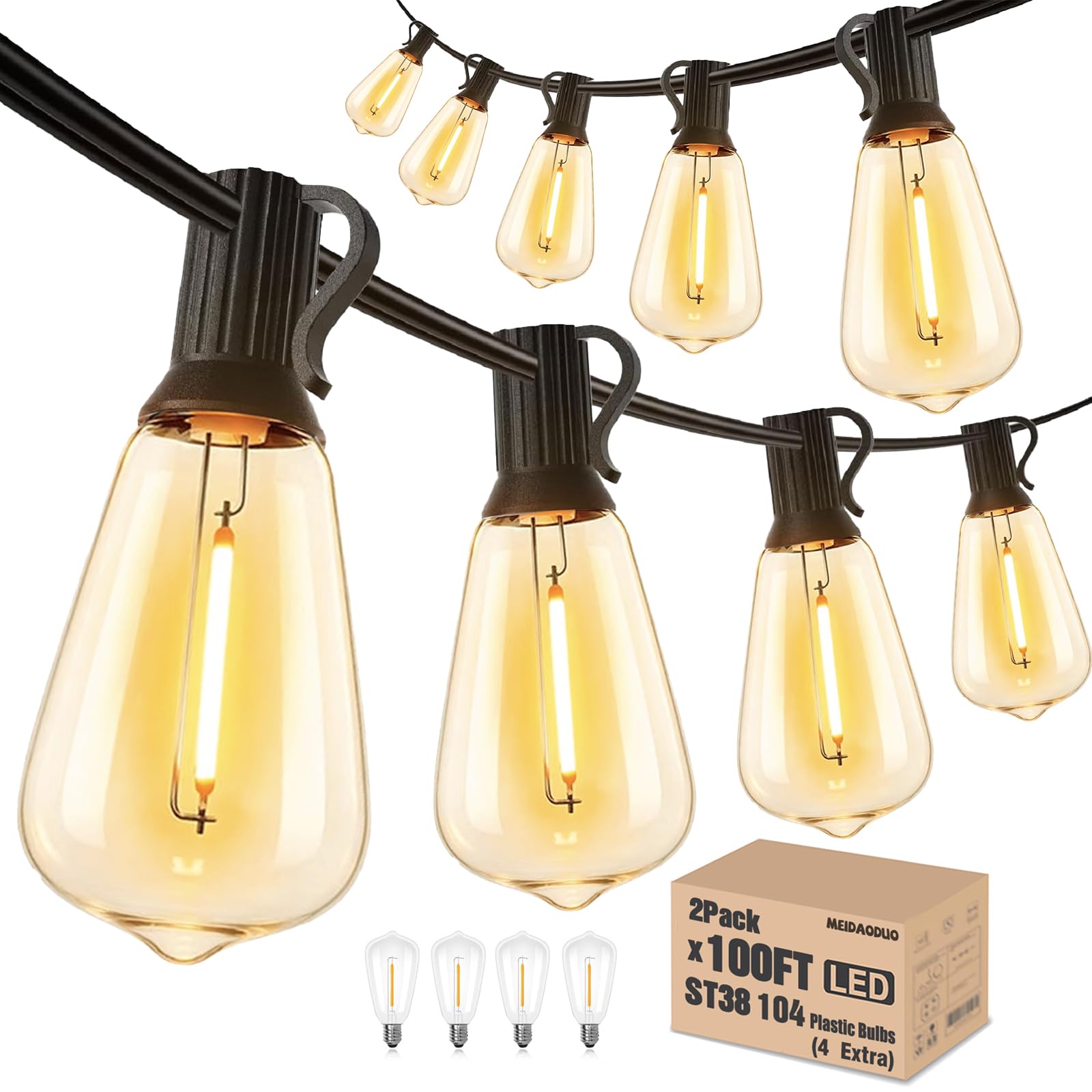200FT Outdoor Edison String Lights LED Waterproof 2200K 2Pack x