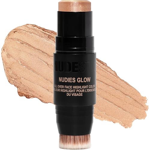 Nudestix Nudies Glow Highlighter Stick – Multi-Use Cream Highlighter for Cheeks, Eyes & Body with Built-In Brush | Dewy, Radiant Finish | Clean, Vegan & Travel-Friendly Makeup