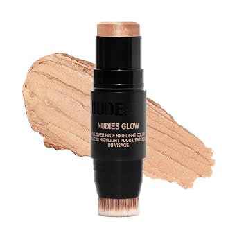 Nudestix Nudies Glow Highlighter Stick Multi-Use Cream Highlighter for Cheeks, Eyes & Body with Built-In Brush | Dewy, Radiant Finish | Clean, Vegan & Travel-Friendly Makeup