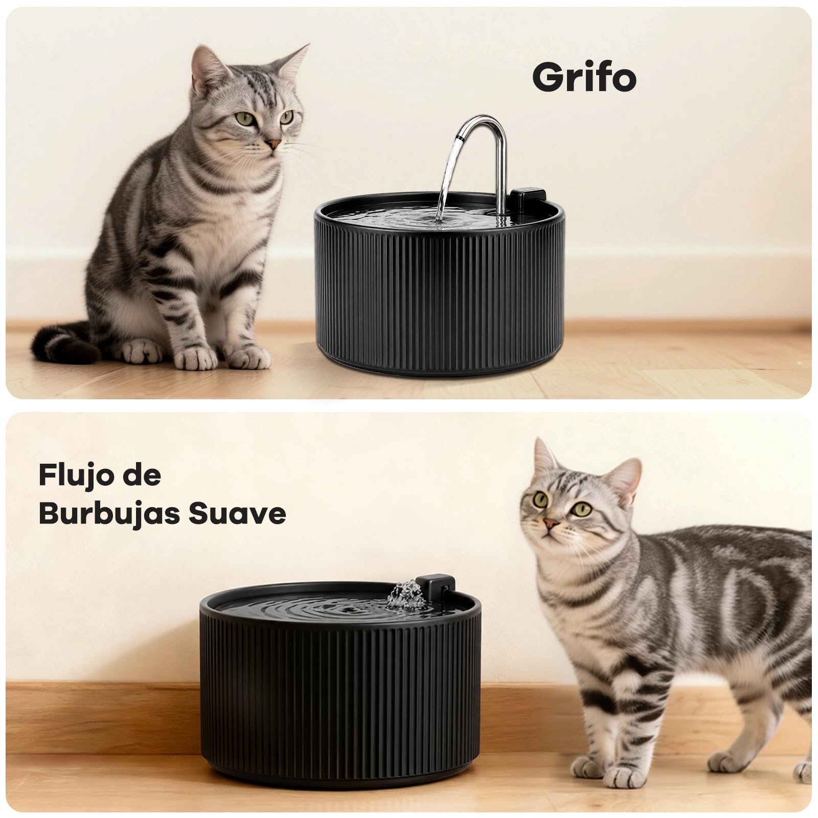 Fuente para gatos de cerámica, 2,2 L, para gatos, cerámica, dispensador de agua silencioso, dispensador automático de agua para mascotas, con sistema de filtro, color negro
