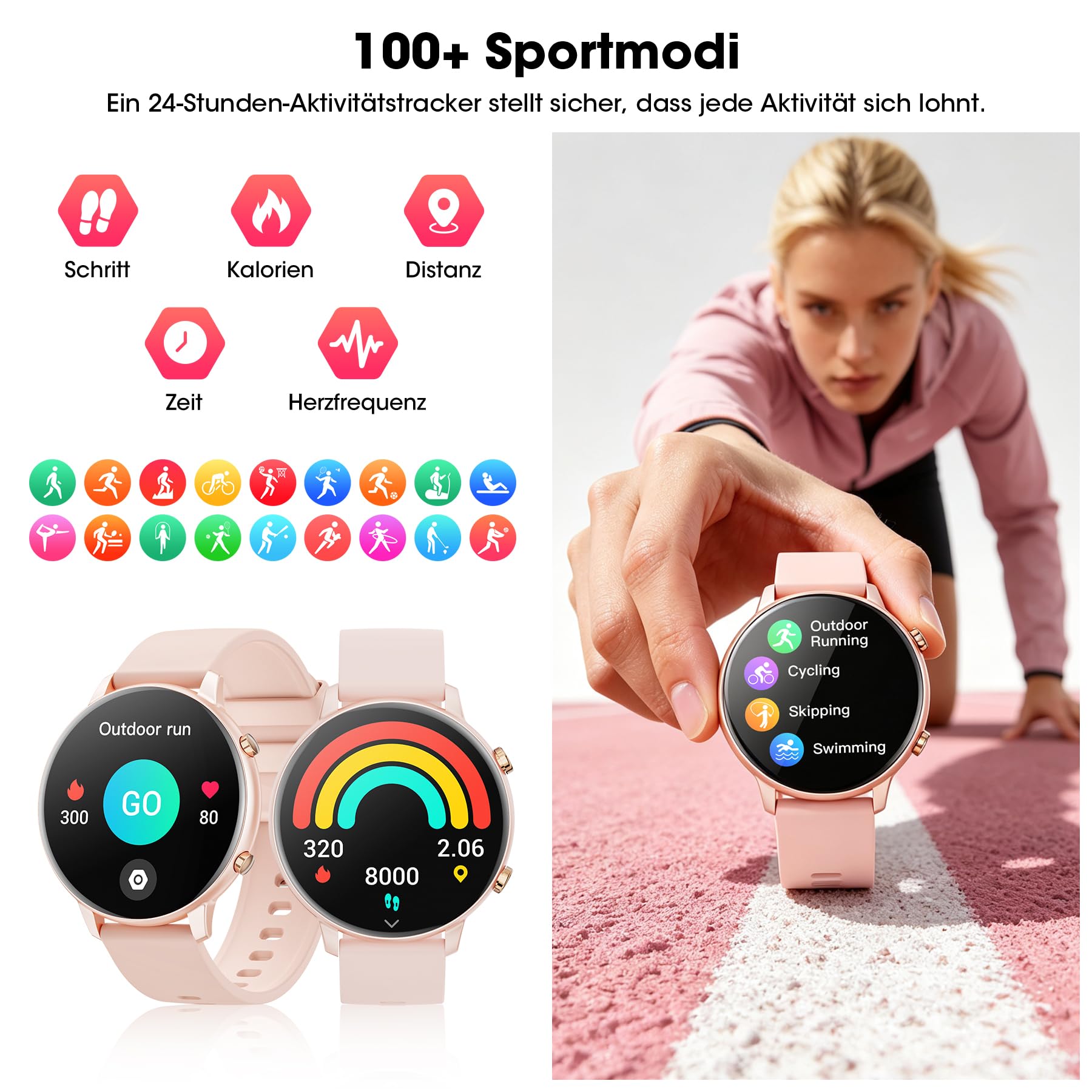 Smartwatch Damen, 1,39" HD Fitness Tracker mit 7 Armbändern & Geschenkbox