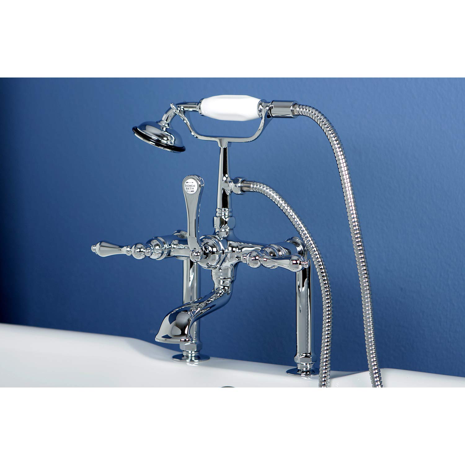 Kingston Brass CC104T1 - Llenadora de bañera con ducha de mano, mango de palanca de metal, cromo pulido