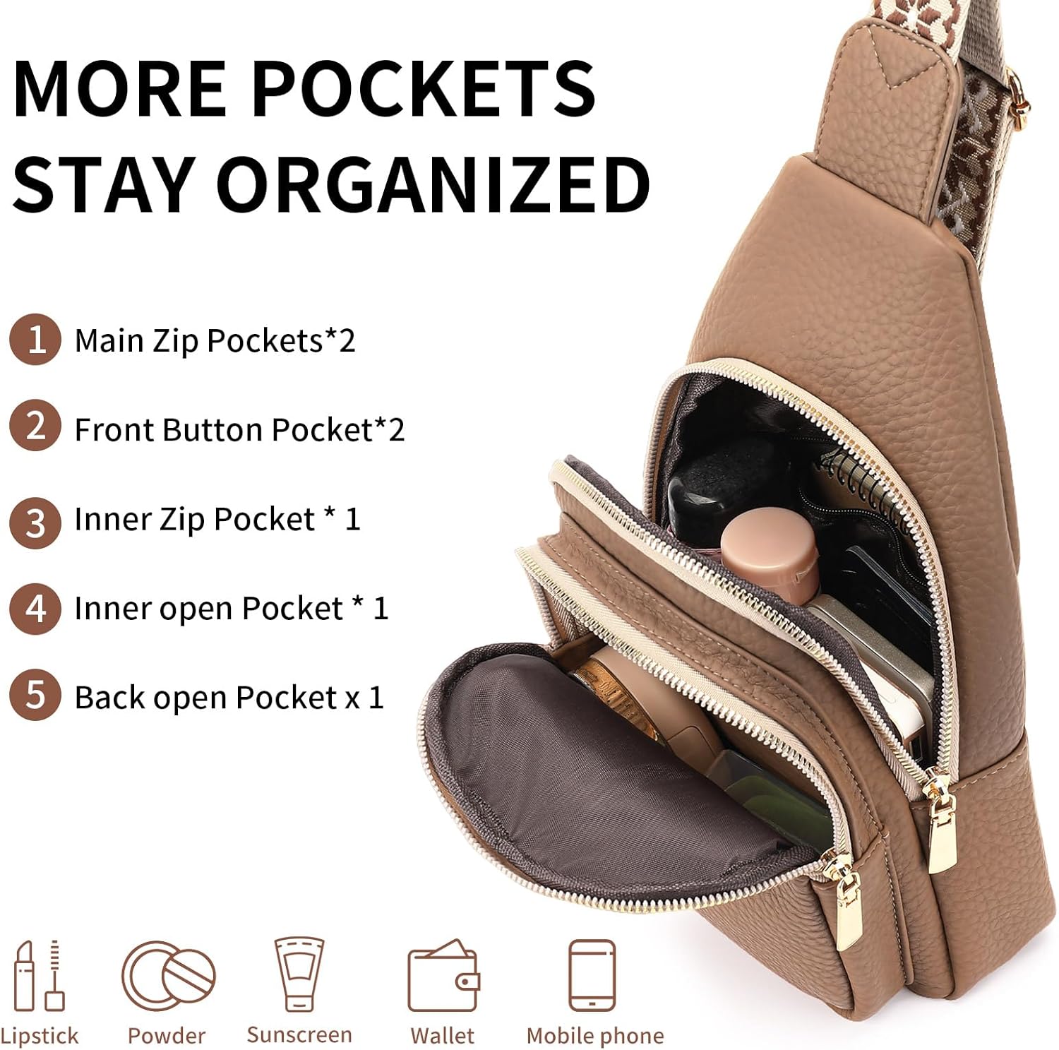 FALAN MULE Crossbody Bags for Women Trendy Leather Sling Chest Bag Fanny Packs for Women - Image 4