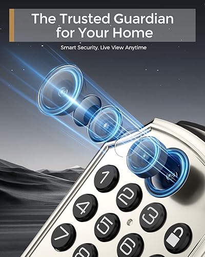 Miniatura 2 de Cerradura inteligente WiFi con cámara, cerrojo de entrada sin llave con asa, cámara 5 en 1, timbre de puerta, huella dactilar, teclado, control de