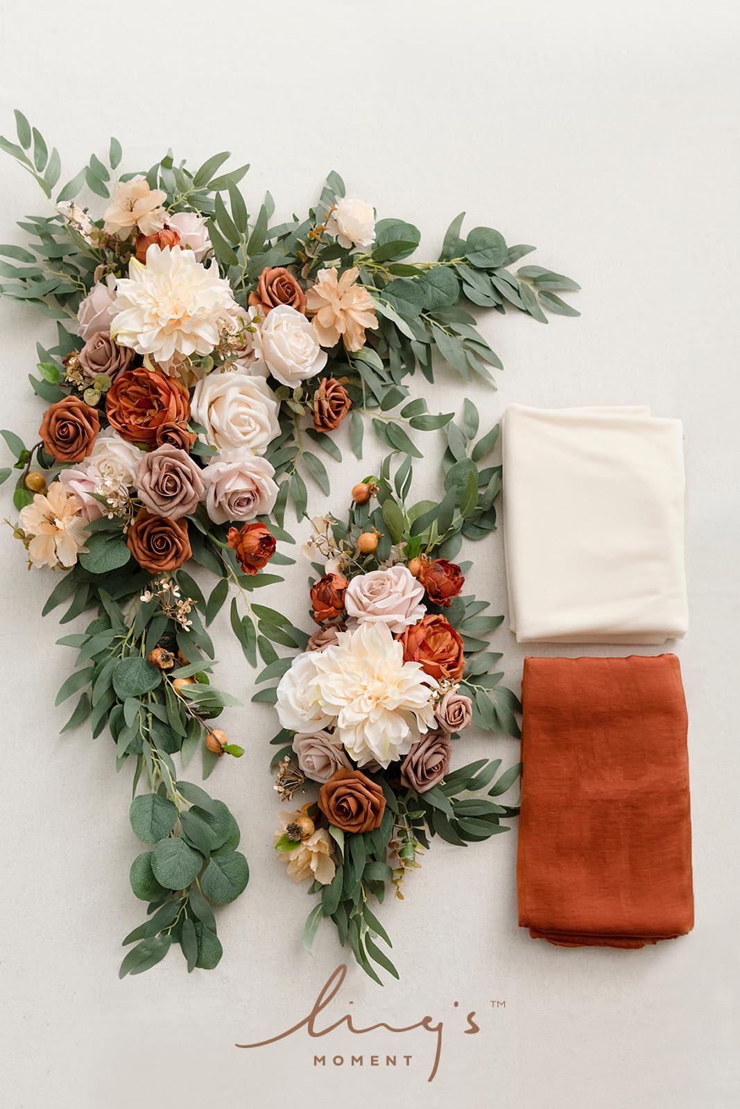 Ling's moment Juego de arreglos florales de arco artificial (2 piezas de botín de flores con 2 cortinas de arco) para decoración floral pequeña ceremonia de boda