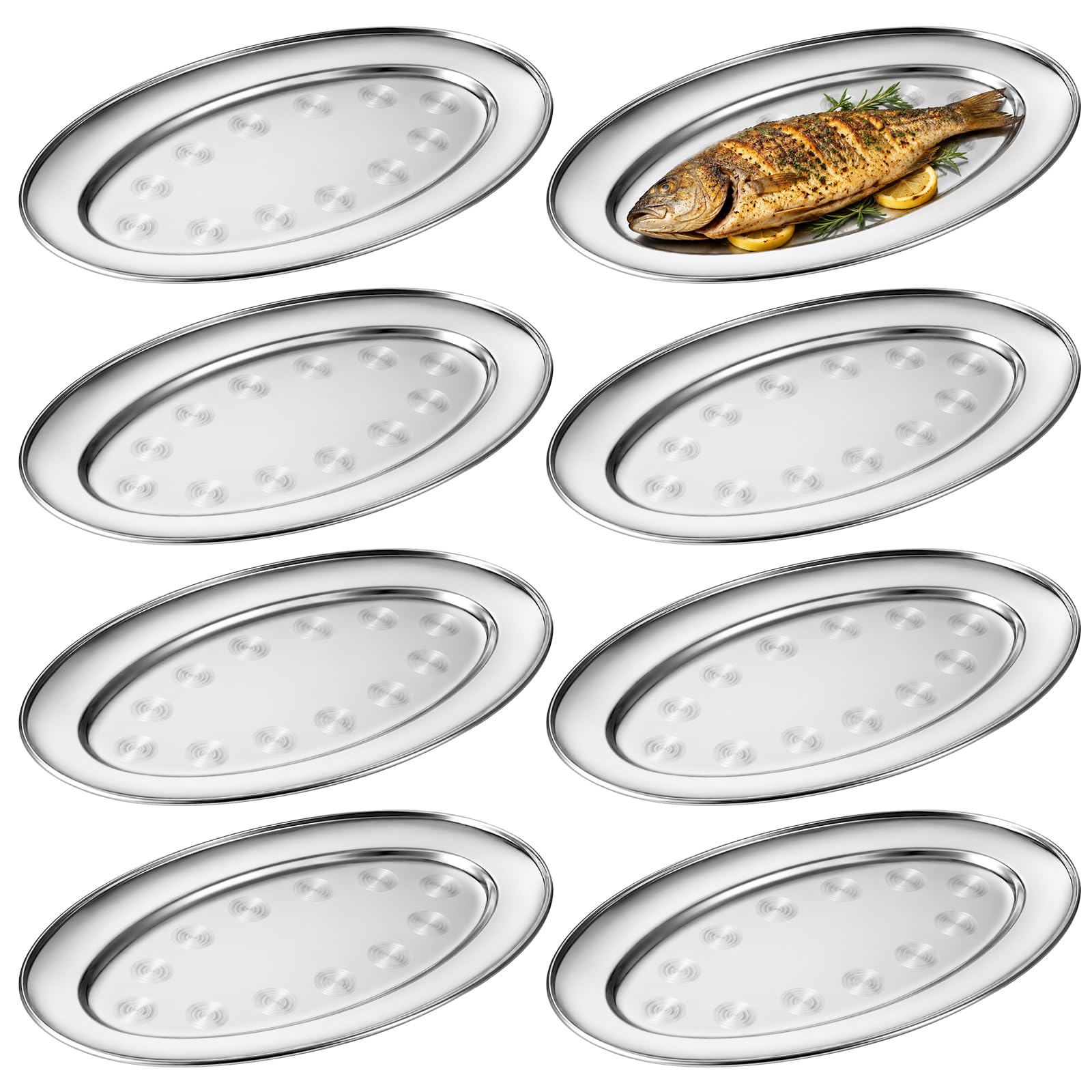 Itoyx 8 Pcs Stainless Steel Serving Platters, Oval Serving Dishes, Metal Platter, Mirror Polished Fish Tray, Appetizer Serving Dishes for Parties, Banquets, Everyday Kitchen Use
