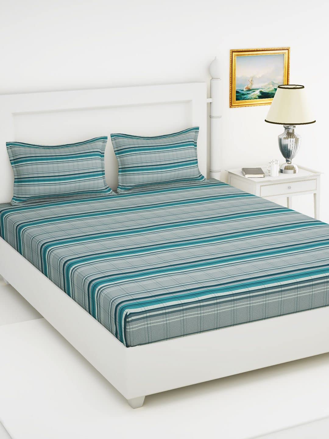 BIANCA Soft 100% Natural Cotton King Size Double Bedsheet with 2 Pillow Covers -3pc Set