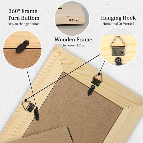 Miniatura 6 de Marco de fotos retro de 4 x 6 pulgadas, marco de fotos de madera de 4 x 6 pulgadas para colgar en la pared o mesa, decoración temática de música