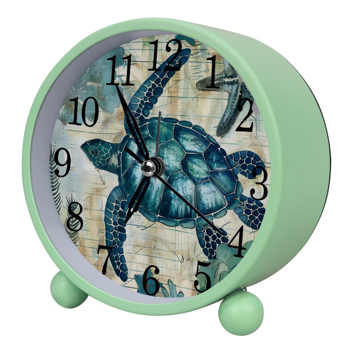 Alarm Clock Sea Turtle Ocean Creature, Silent Non-Ticking with Night Light