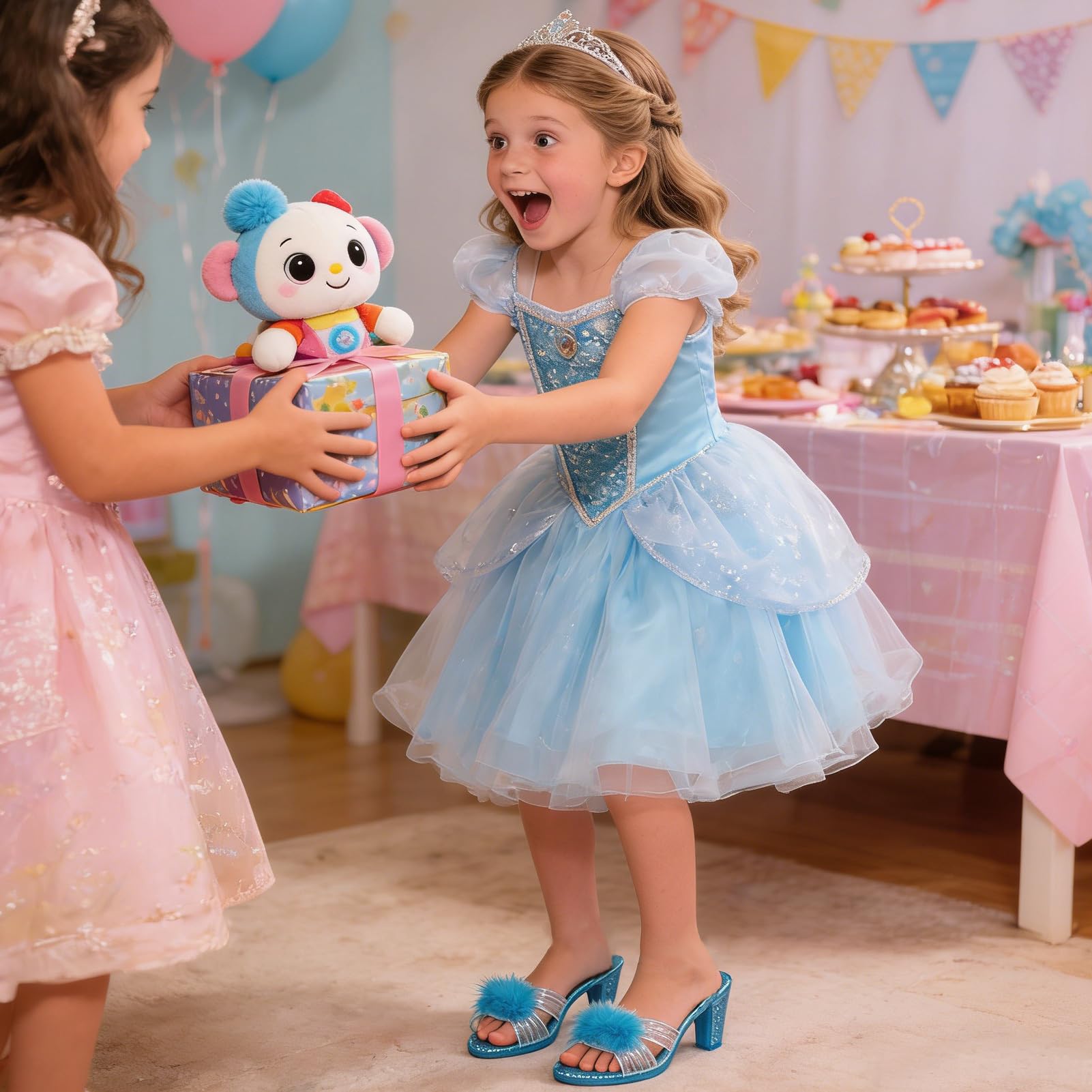 Zapatos Princesas Niñas | Tacón Deslizable Ligera Có | Tacones para Niños Disfraces Fiestas Eventos Familiares