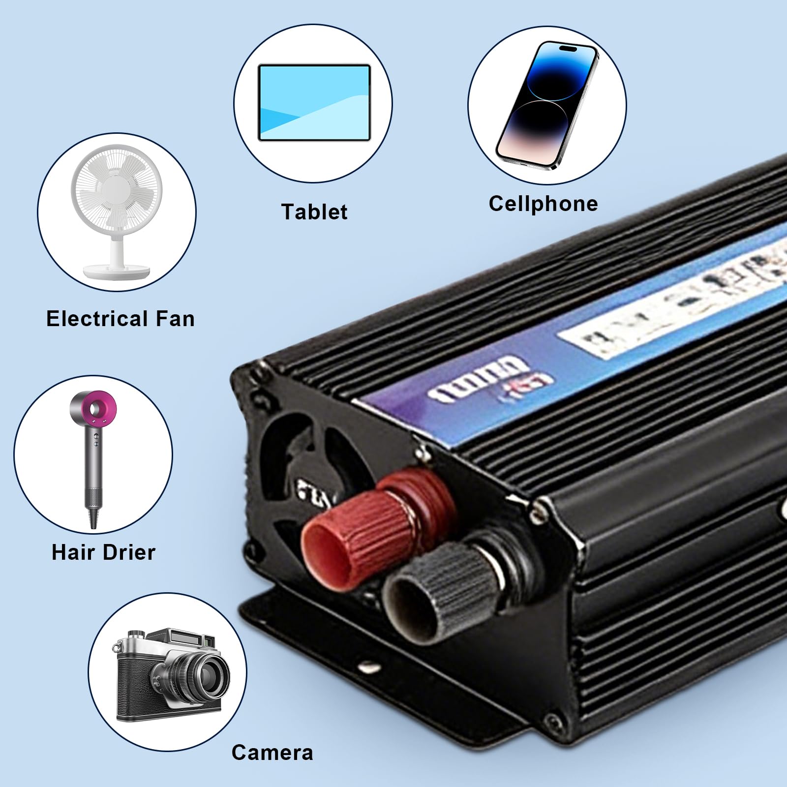 Inverter da 500 W, Dc 12 V a 220 V, convertitore di corrente per auto, ricarica di computer portatili, telefoni cellulari e altri dispositivi (nero)