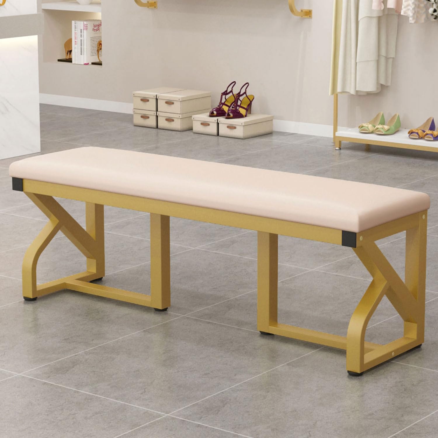 Étagère à chaussures avec fonction de rangement et banc rembourré en métal noir