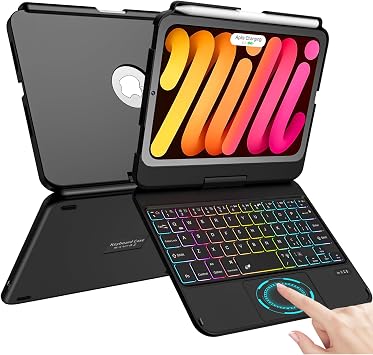 TaIYanG iPad mini Keyboard Case for 8.3 Inch Mini 6/7, 360 Rotatable | For iPad Mini 7 Keyboard Case A17 Pro & Mini 6, Multi-Touch Trackpad, 7-Color Backlit, for Home, Office, School, Black