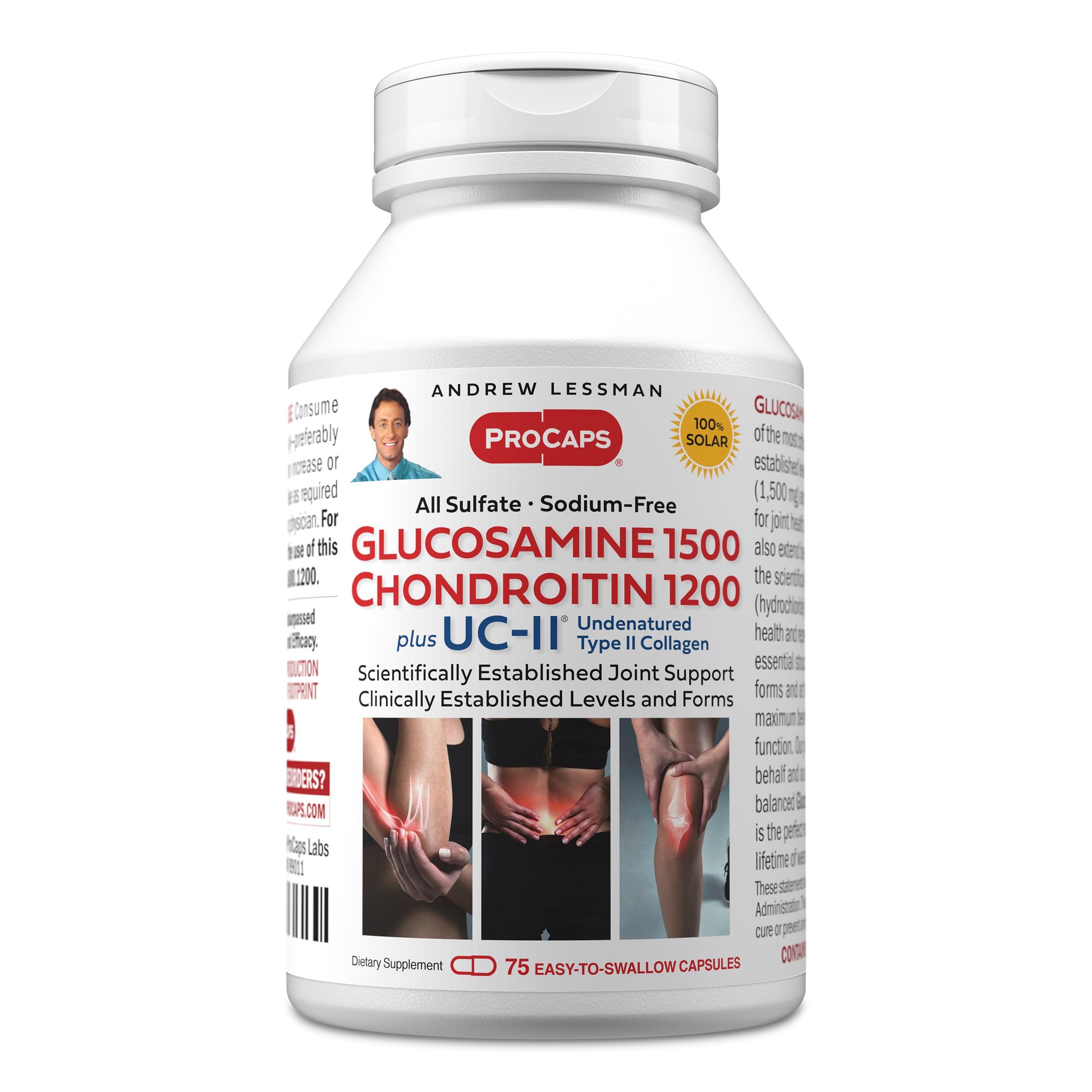 ANDREW LESSMAN Suplemento articular com glucosamina sulfato, condroitina sulfato e colágeno tipo II não desnaturado UC-II, 1.500 mg e 1.200 mg, 75 cápsulas