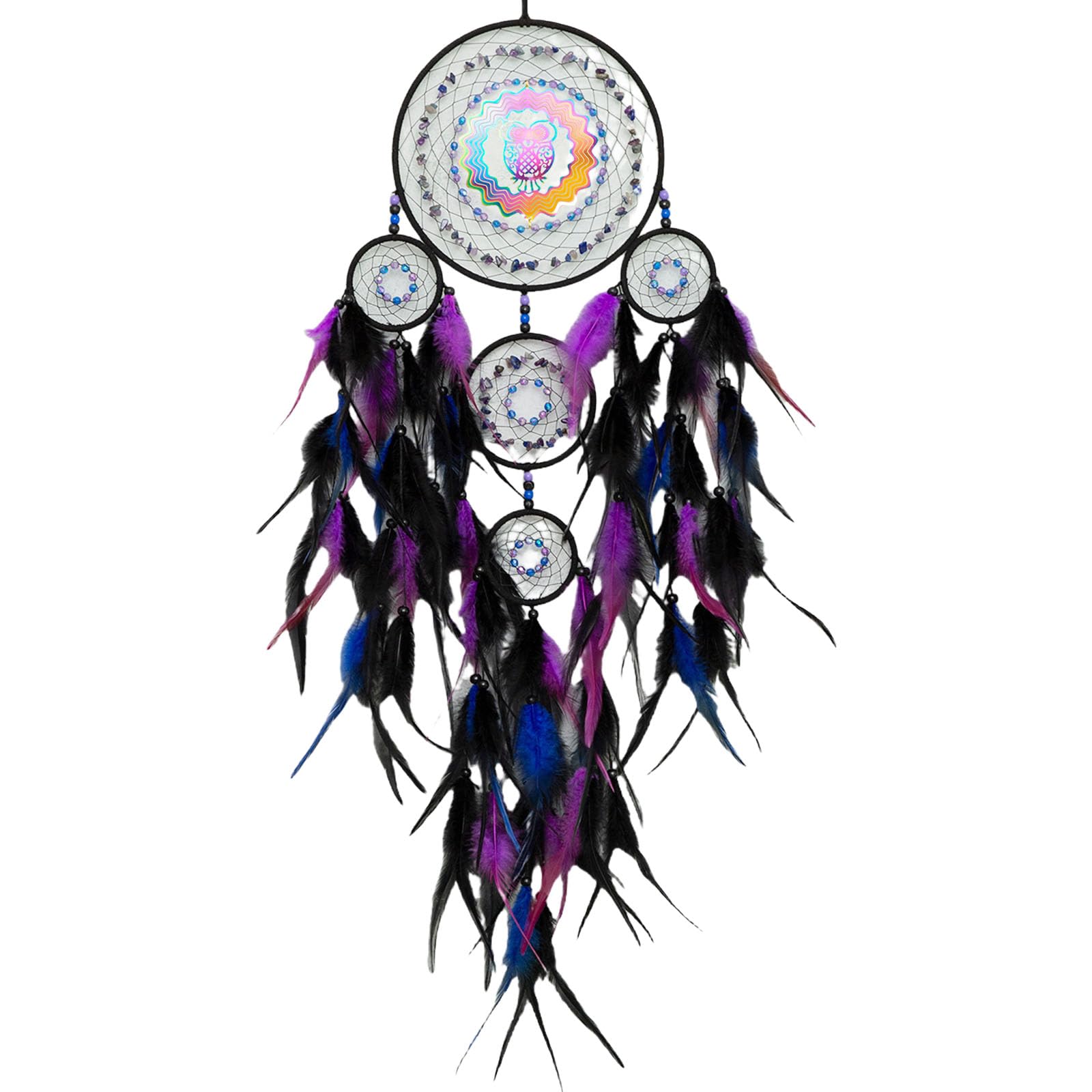 Handwoven 3D Owl Dreamcatchers Windchimes with Feathered Wall Hanging Ornament for Bedroom and Living Space Decoration Spiritual Gift