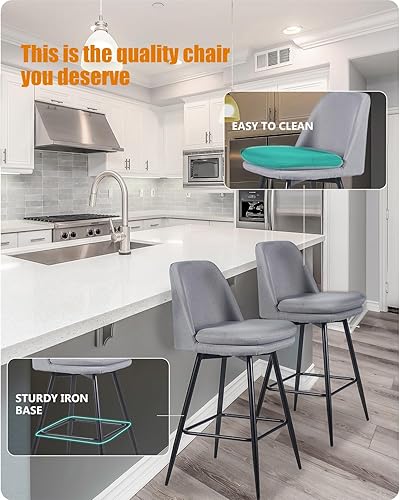 Miniatura 5 de VIRRMO ARTBUSKE Swivel Bar Stools for Kitchen Island, 27.2" Height Counter Height Bar Stools Set of 2 Upholstered Barstools with Back Dining High