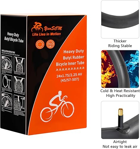 Miniatura 5 de 2 tubos de bicicleta resistentes de 24 pulgadas de 24 x 1.752.25 AV32MM válvula Schrader 4557-507 tubos interiores compatibles con 24 x 1.75 24x1.95