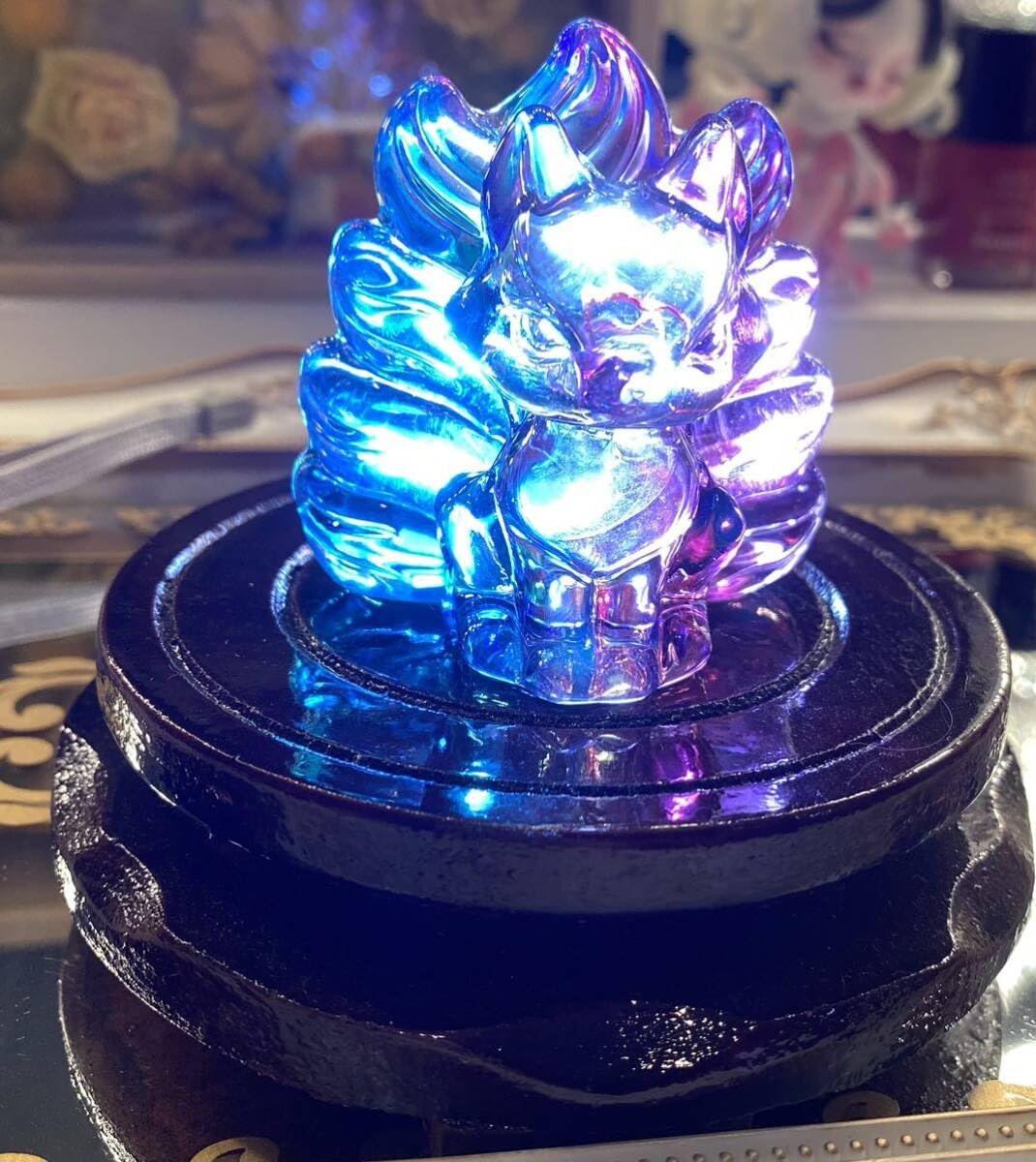 Amazon.co.jp: 縁起物 九尾狐 瑠璃 パープル＆ブルー 九尾狐置物