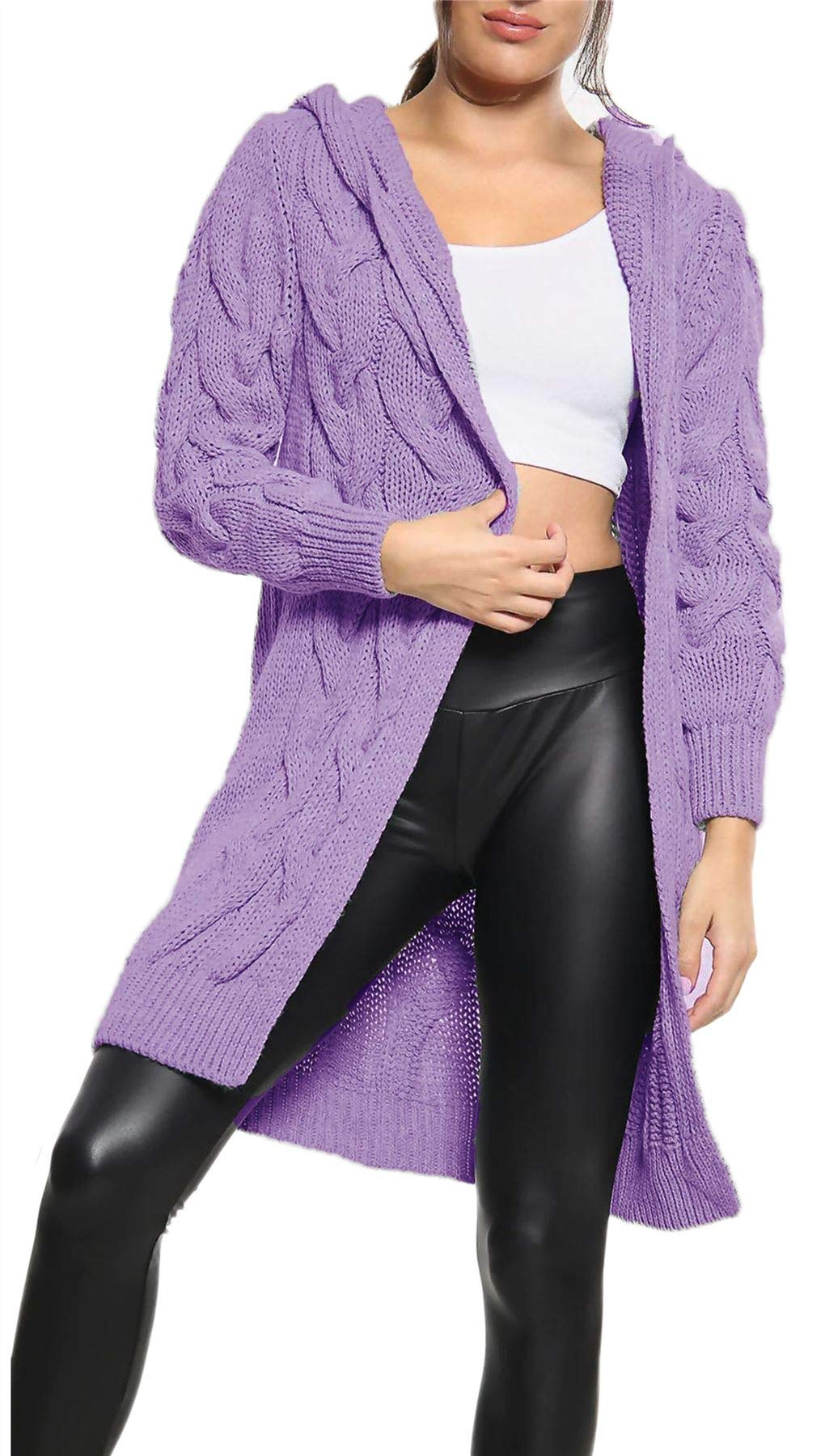 Crazy Girls Girls Lilac Crazy Womens Chunky Knit Long Cardigan, Ml (Uk 12-14)