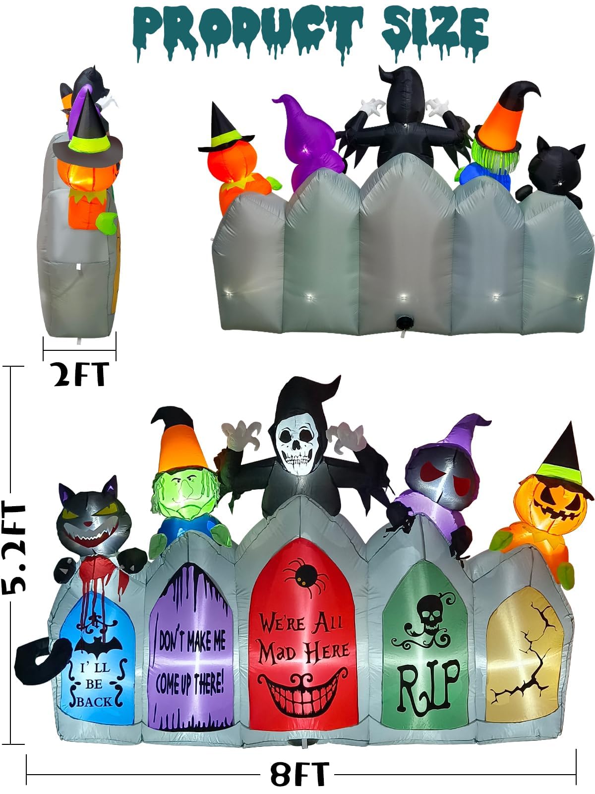 Kalolary 8ft Halloween Dmuchane, Dmuchana Dekoracja na Halloween Szkielet Czarownica Dynia z Diodami LED do Halloween na Zewnątrz Trawnika Przyjęcie Dekoracja